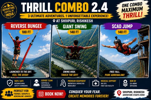 Thrill Combo 2.4 – Reverse Bungee + Giant Swing + SCAD Jump in Rishikesh