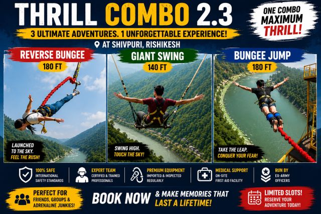 Thrill Combo 2.3 – Bungee Jump + Reverse Bungee + Giant Swing in Rishikesh